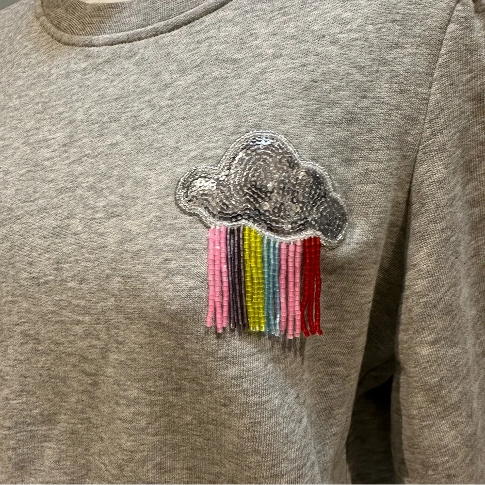 Kate Spade Rain or Shine Short Sleeve Pullover Sweatshirt with Beads Small